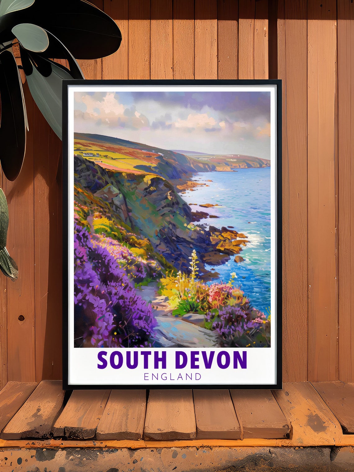 South Devon Coastal Path Heather Bloom Wild Cliff Art Poster - Image 2