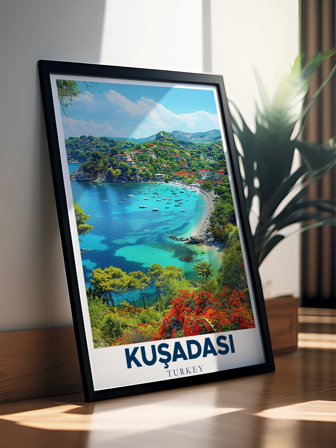 Kusadasi Bay Turquoise Water Boats Coastline Travel Art Poster - Image 3