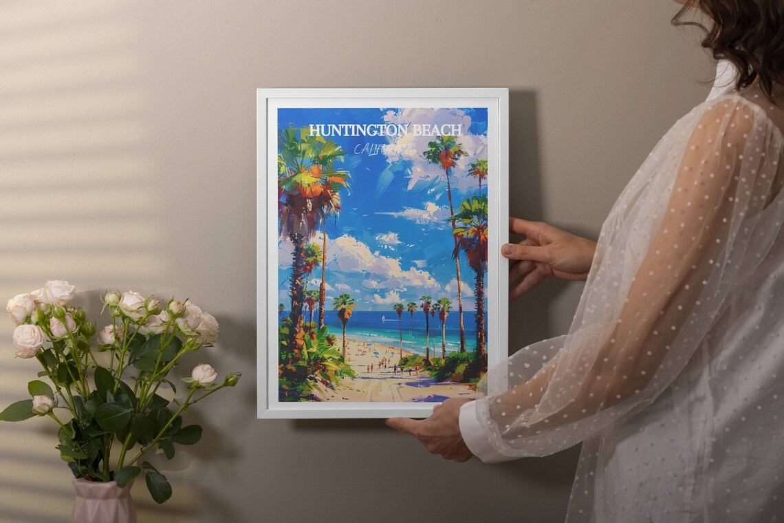 Huntington Beach California Palm Trees Sandy Shore Travel Poster - Image 4