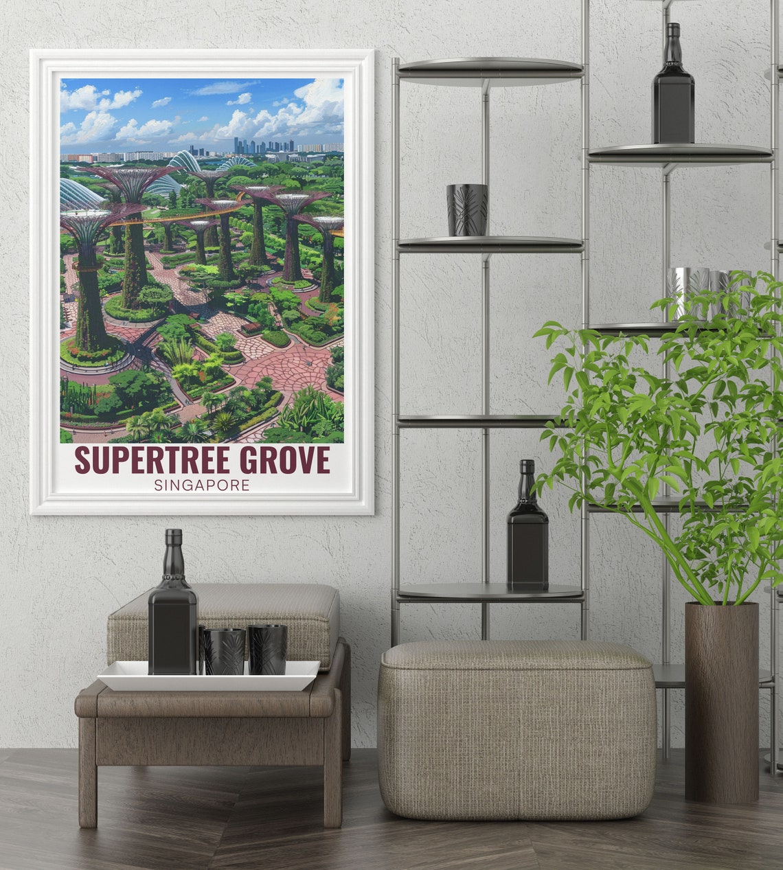Supertree Grove Singapore Aerial Gardens Panoramic Travel Poster - Image 2