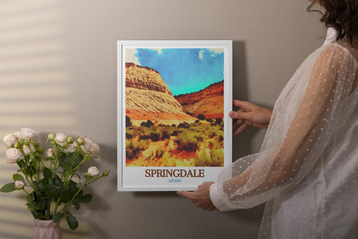 Springdale Utah Red Rock Cliffs and Desert Canyon Vista Poster - Image 3