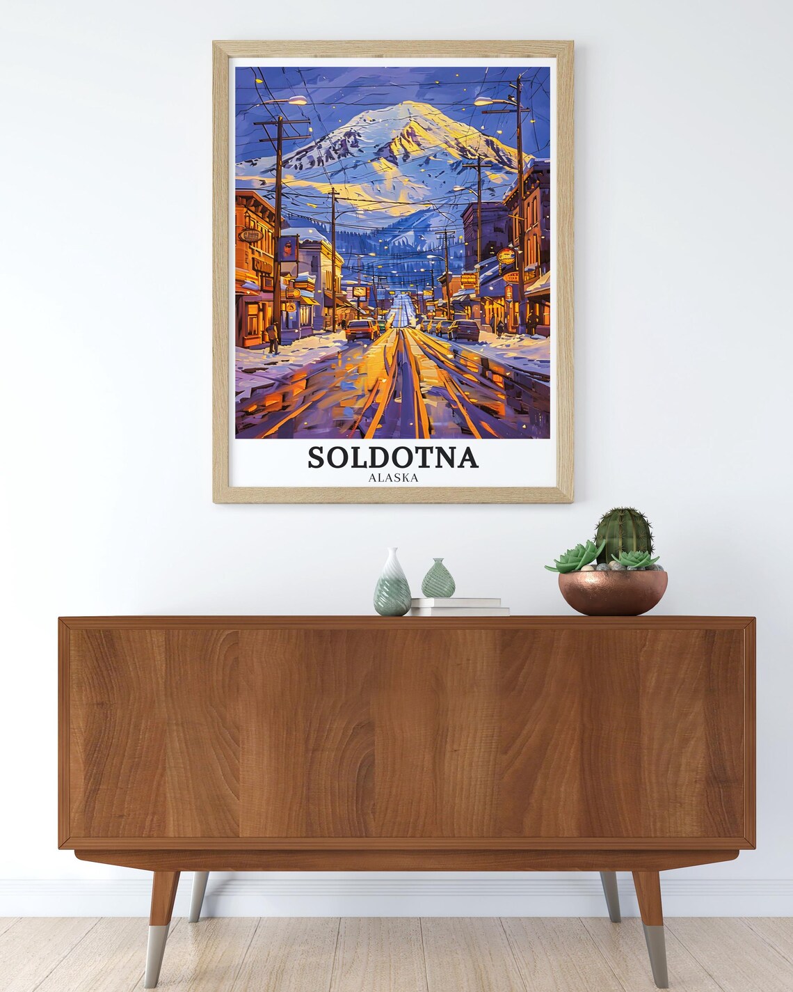 Soldotna Alaska Snowy Mountain Street Winter Glow Travel Poster - Image 2