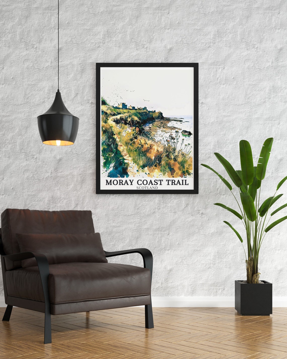 Moray Coast Trail Scotland Castle Ruins Watercolor Coastal Path Poster - Image 3