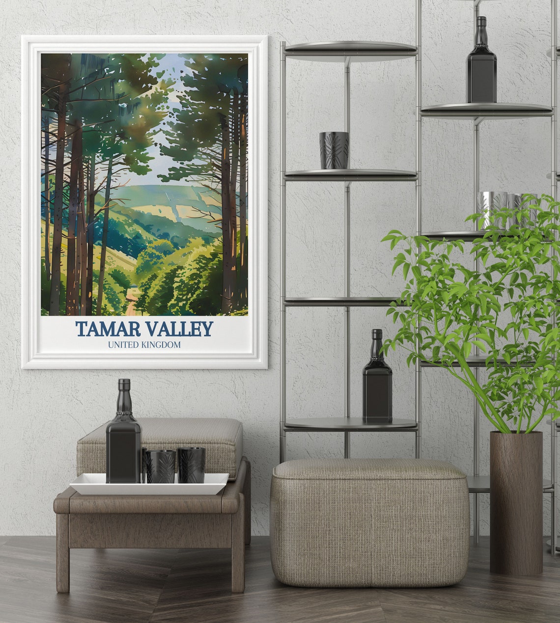 Tamar Valley Pine Forest Trails Sunset United Kingdom Travel Poster - Image 2