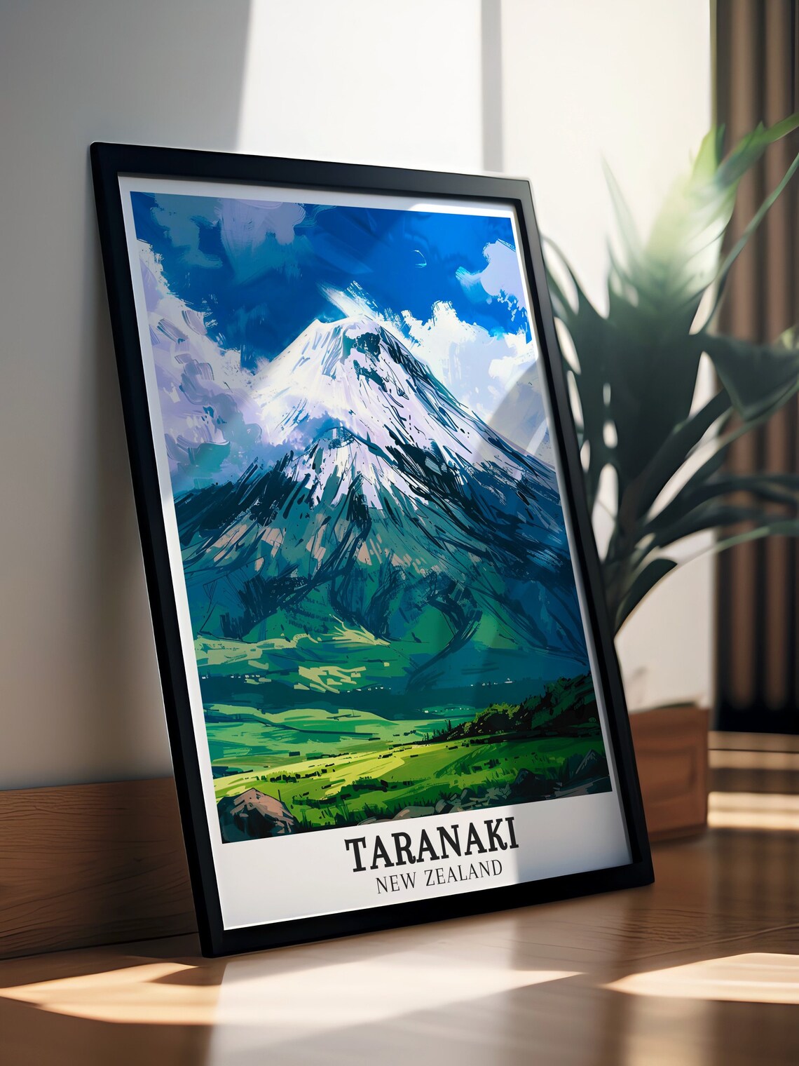 Snowcapped Mount Taranaki Painterly Peak New Zealand Travel Poster - Image 2