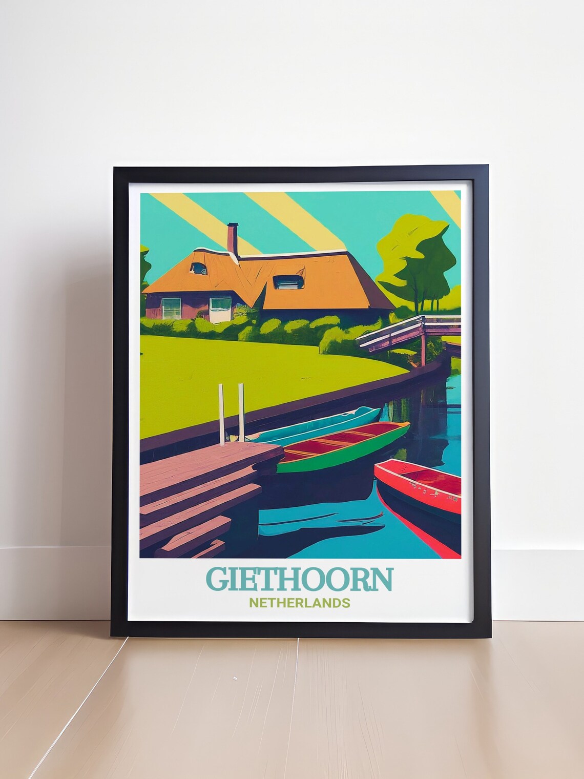 Giethoorn Netherlands Boat Rentals Thatched House Canal Poster - Image 4