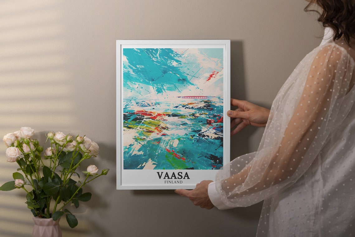 Vaasa Finland Abstract Turquoise Coastal Bridge Artistic Poster - Image 2