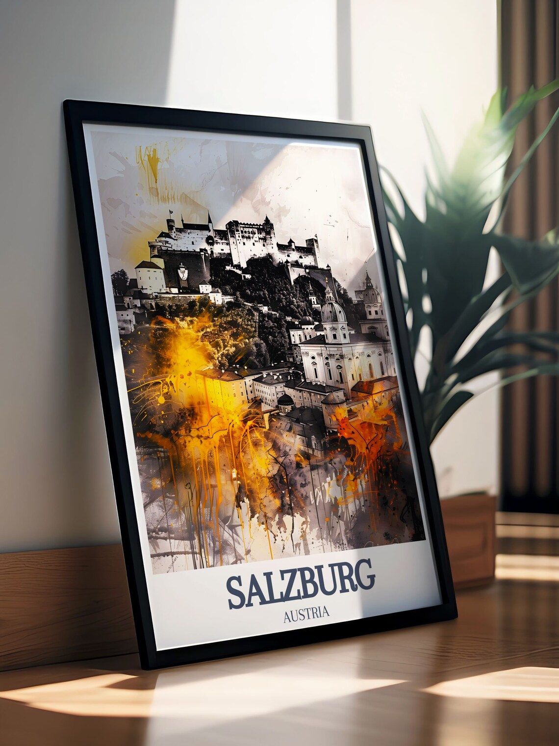 Salzburg Hohensalzburg Fortress Golden Watercolor Austria Poster - Image 3