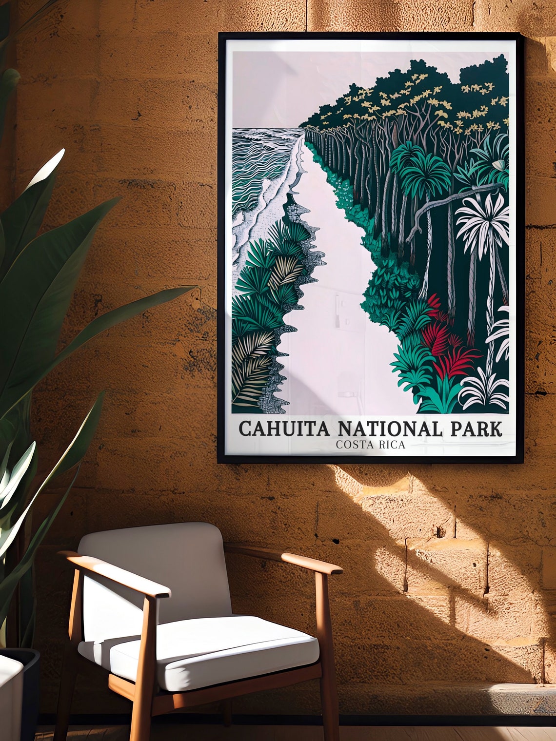 Cahuita National Park Coastline Forest In Minimalist Style Poster - Image 2