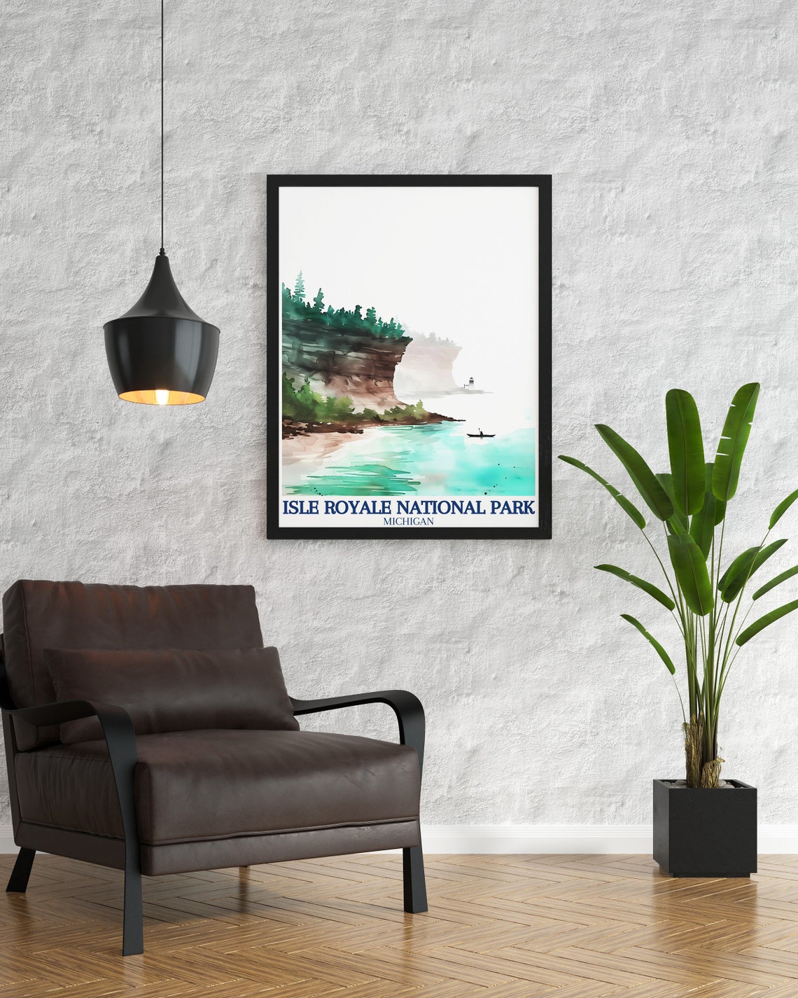 Isle Royale National Park Michigan Watercolor Lighthouse Poster - Image 3