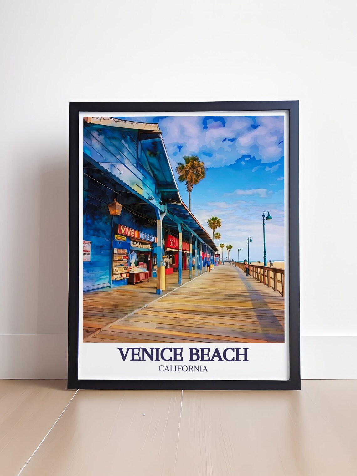 Venice Beach California Boardwalk Shops Street Scene Art Poster - Image 4