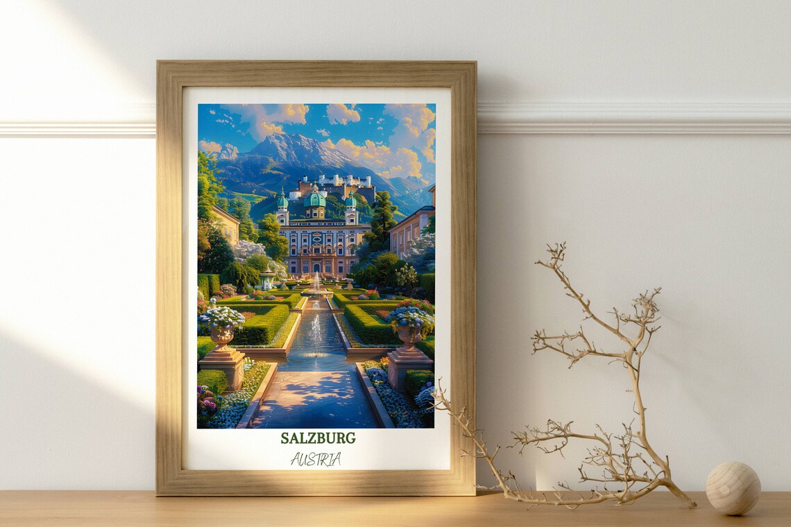 Salzburg Austria Mirabell Palace Gardens Fortress View Travel Poster - Image 3