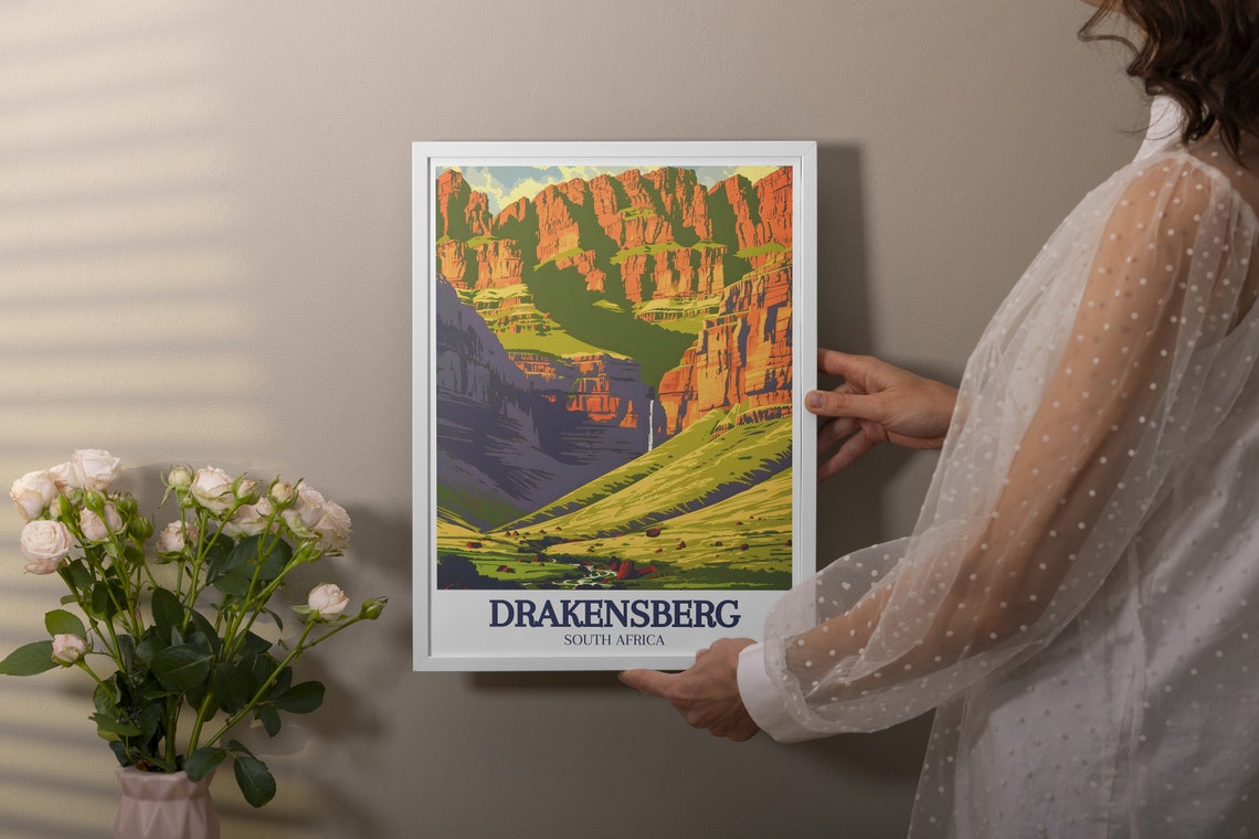 Drakensberg South Africa Giants Castle Red Cliffs Green Valley Poster - Image 3