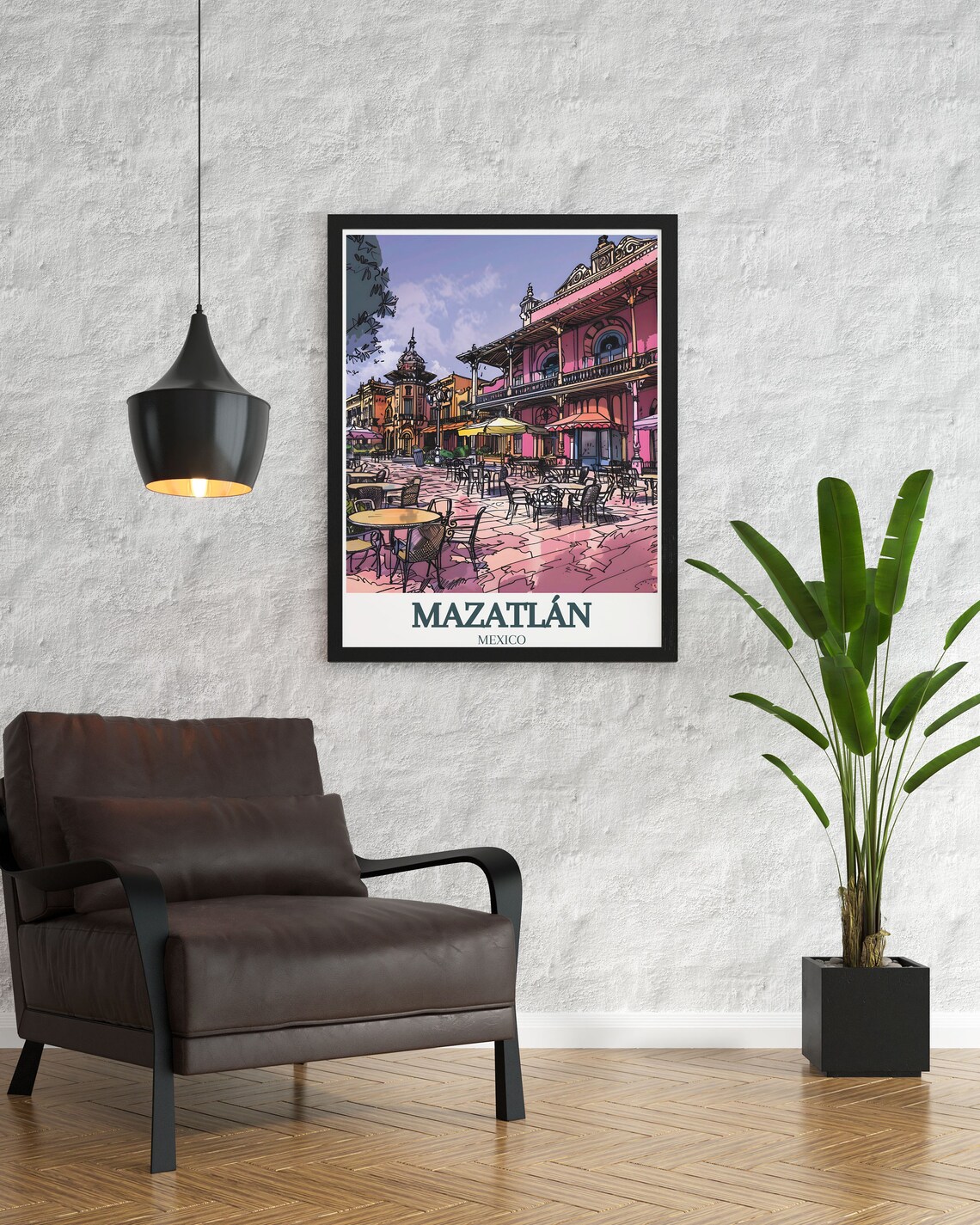 Mazatlán Mexico Plaza Machado Colorful Colonial Cafes Poster - Image 3
