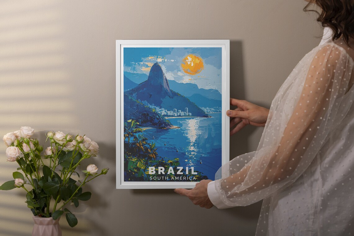 Brazil Sugarloaf Mountain Poster Rio Sunset Oil Painting Travel Art - Image 3