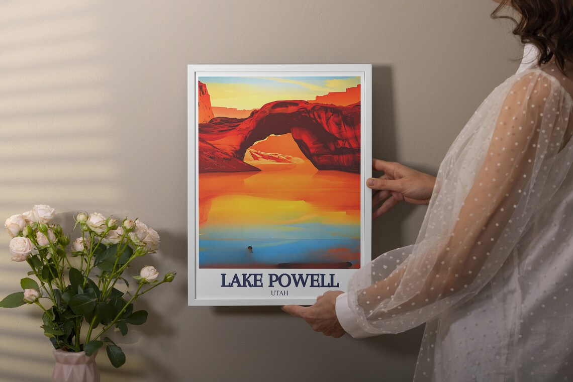 Lake Powell Utah Rainbow Bridge Red Rock Arch Sunset Travel Poster - Image 3