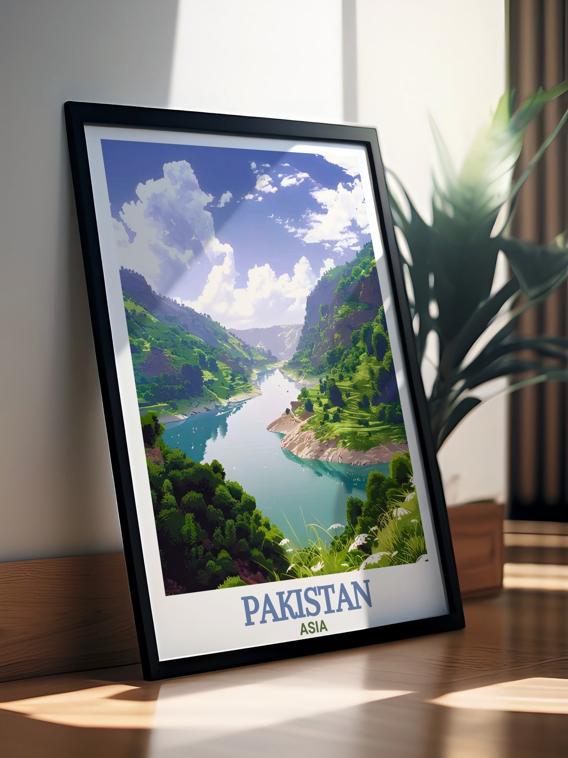 Jhelum River Pakistan Green Valley Gorge in Soft Light Poster - Image 3