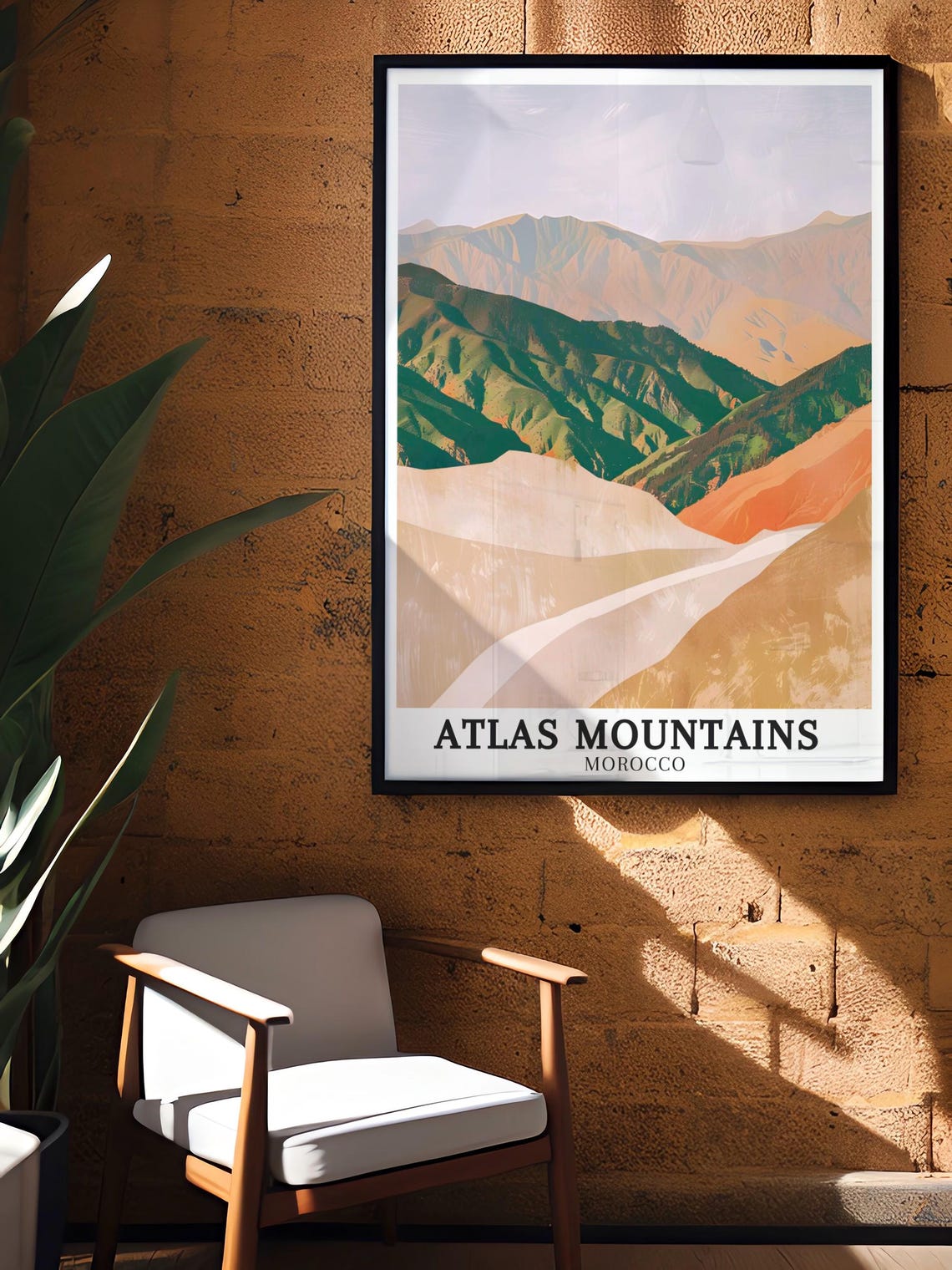 Atlas Mountains Morocco Layered Green and Peach Ridges Art Poster - Image 3