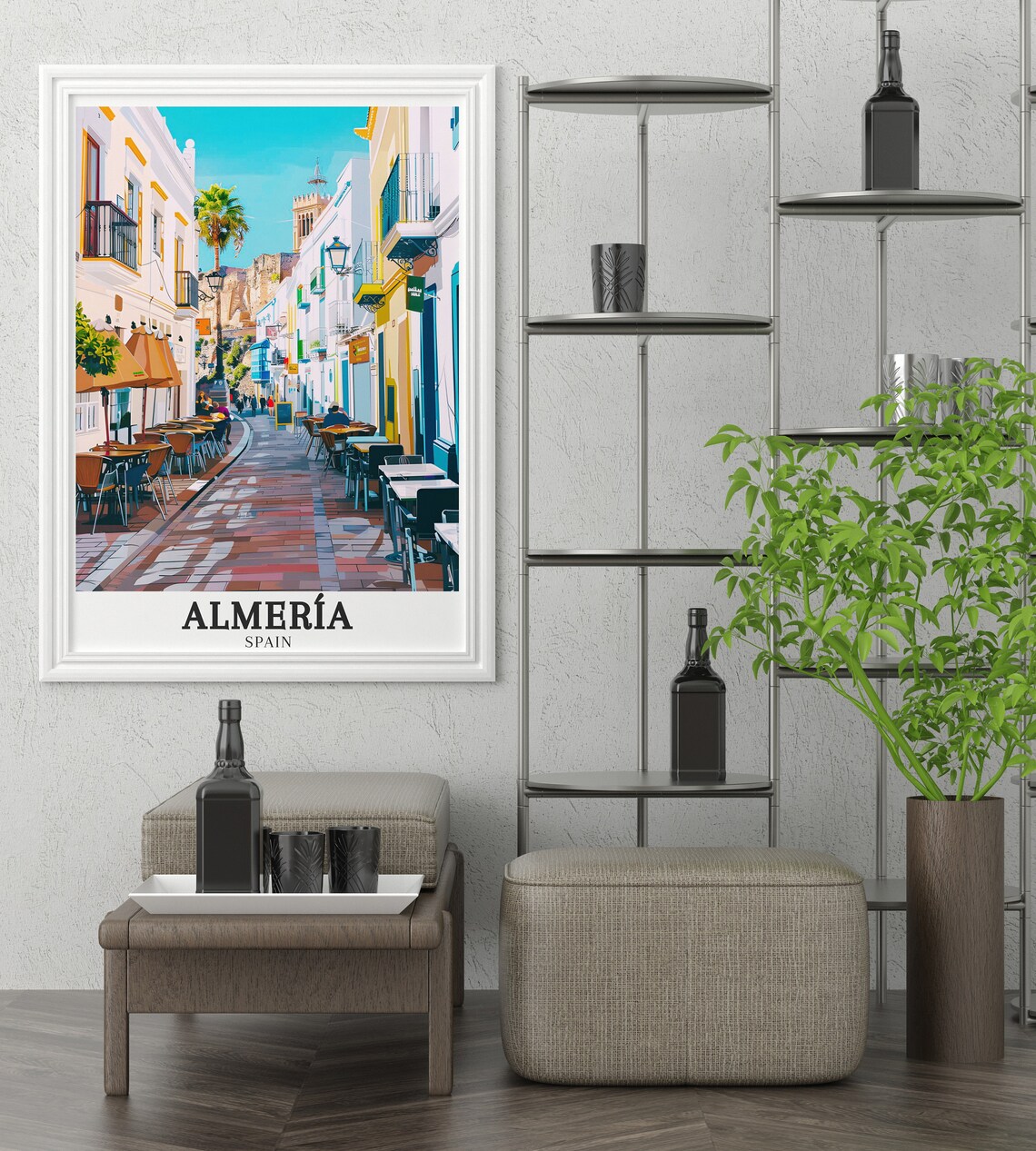 Almeria La Chanca Street Cafes Beneath Alcazaba Hill Art Poster - Image 3