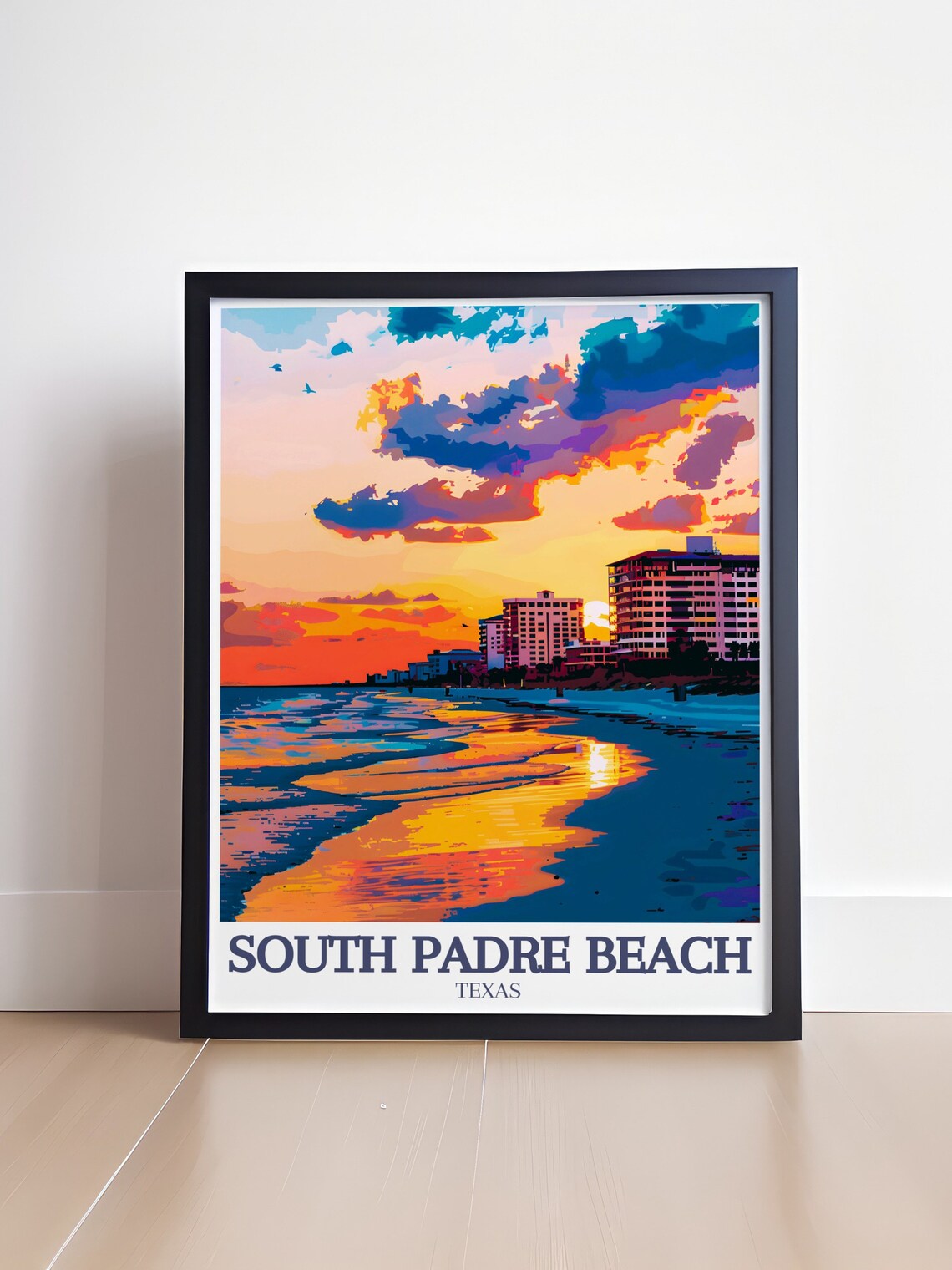 South Padre Island Texas Beach Golden Sunset Skyline Travel Poster - Image 4