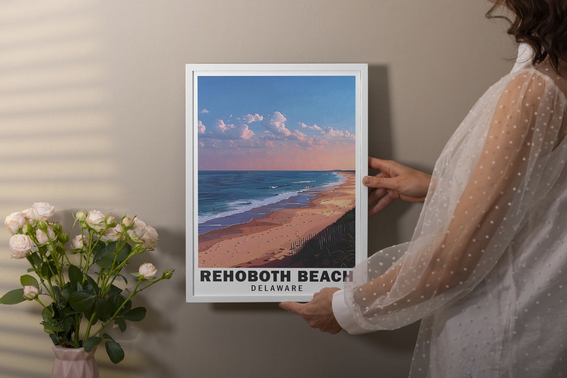 Rehoboth Beach Calm Seascape Delaware Coastline Sand Dunes Poster - Image 2