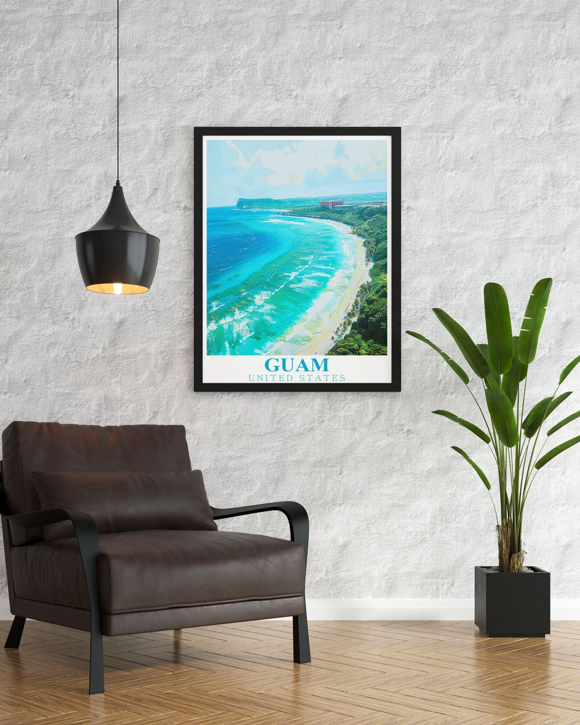Guam Aerial Turquoise Beach and Coastal Cliffs Travel Poster - Image 2