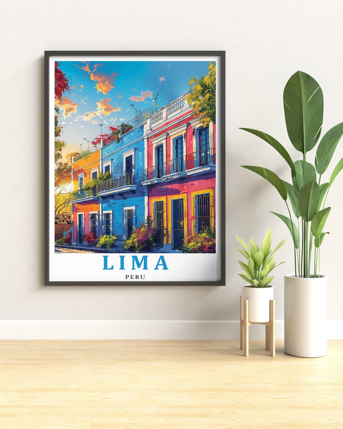 Lima Peru Barranco District Colorful Colonial Houses Travel Poster - Image 3