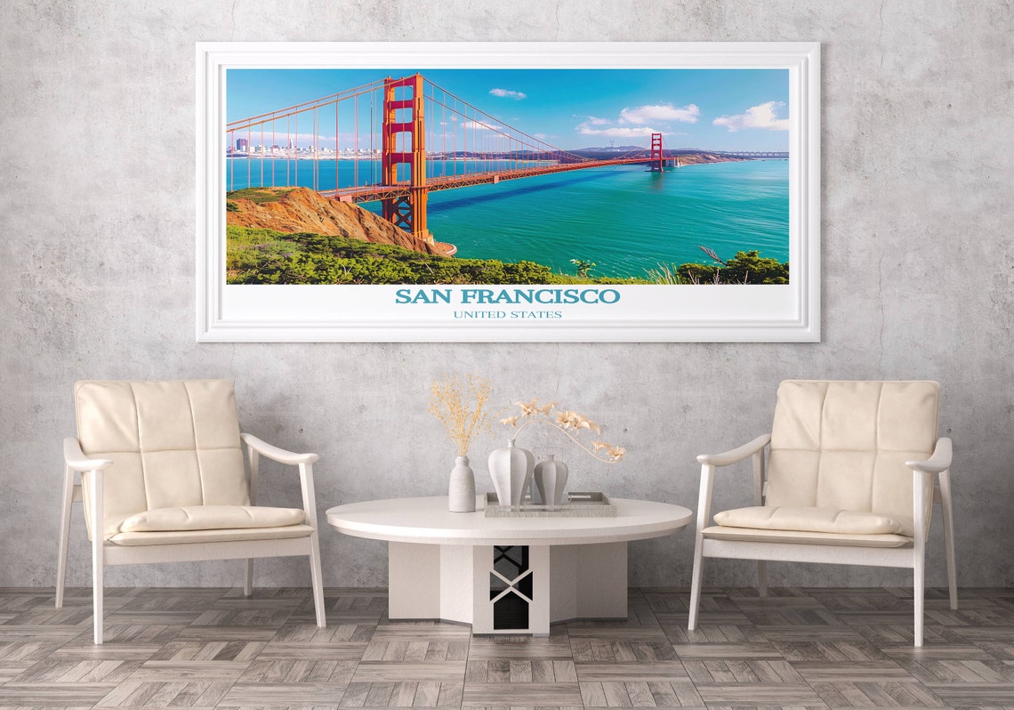 Golden Gate Bridge San Francisco Panoramic Travel Poster Art - Image 3