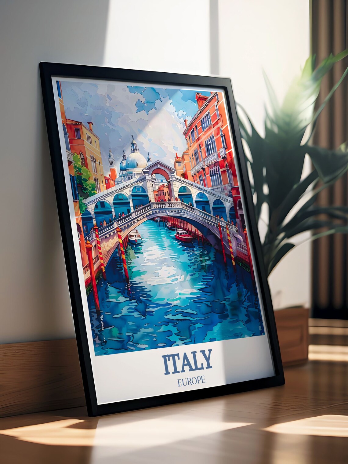 Venice Grand Canal Rialto Bridge Blue Watercolor Style Poster - Image 2