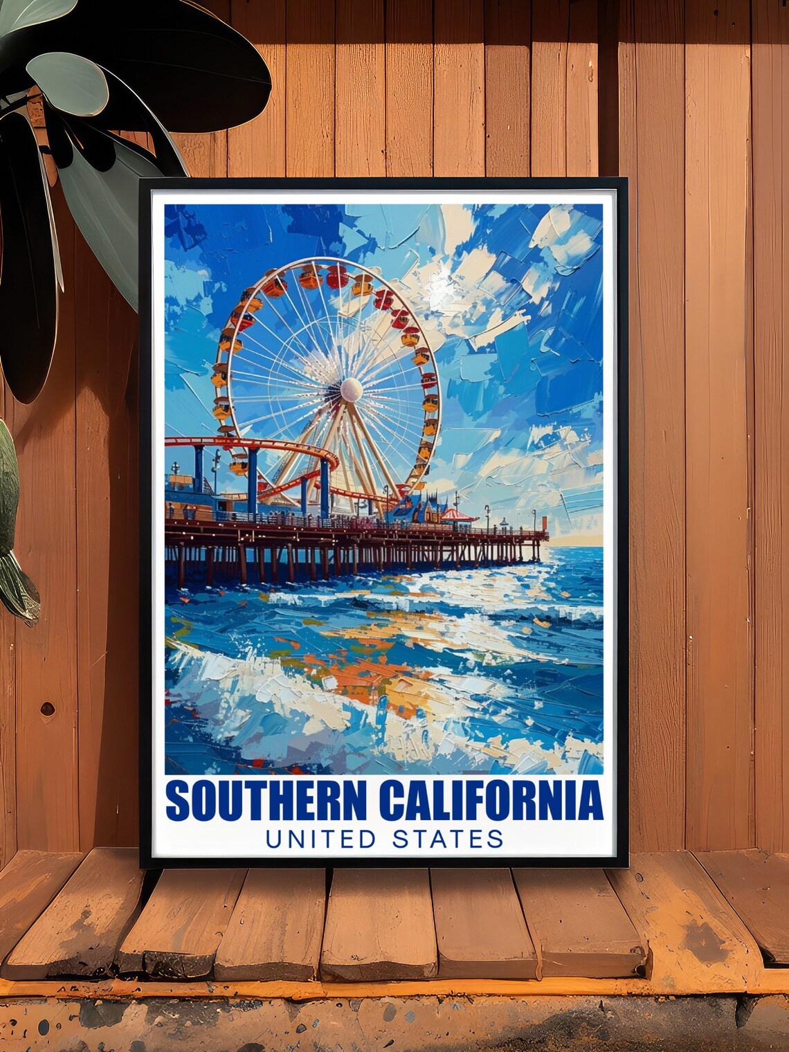 Southern California Santa Monica Pier Ferris Wheel Pacific Ocean Travel Poster - Image 2