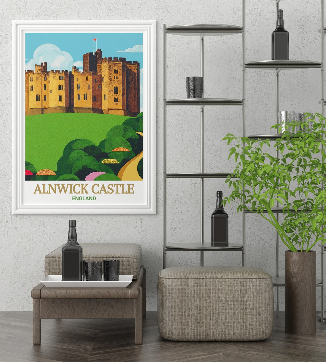 Alnwick Castle England Bold Graphic Lawn and Keep Travel Poster - Image 3