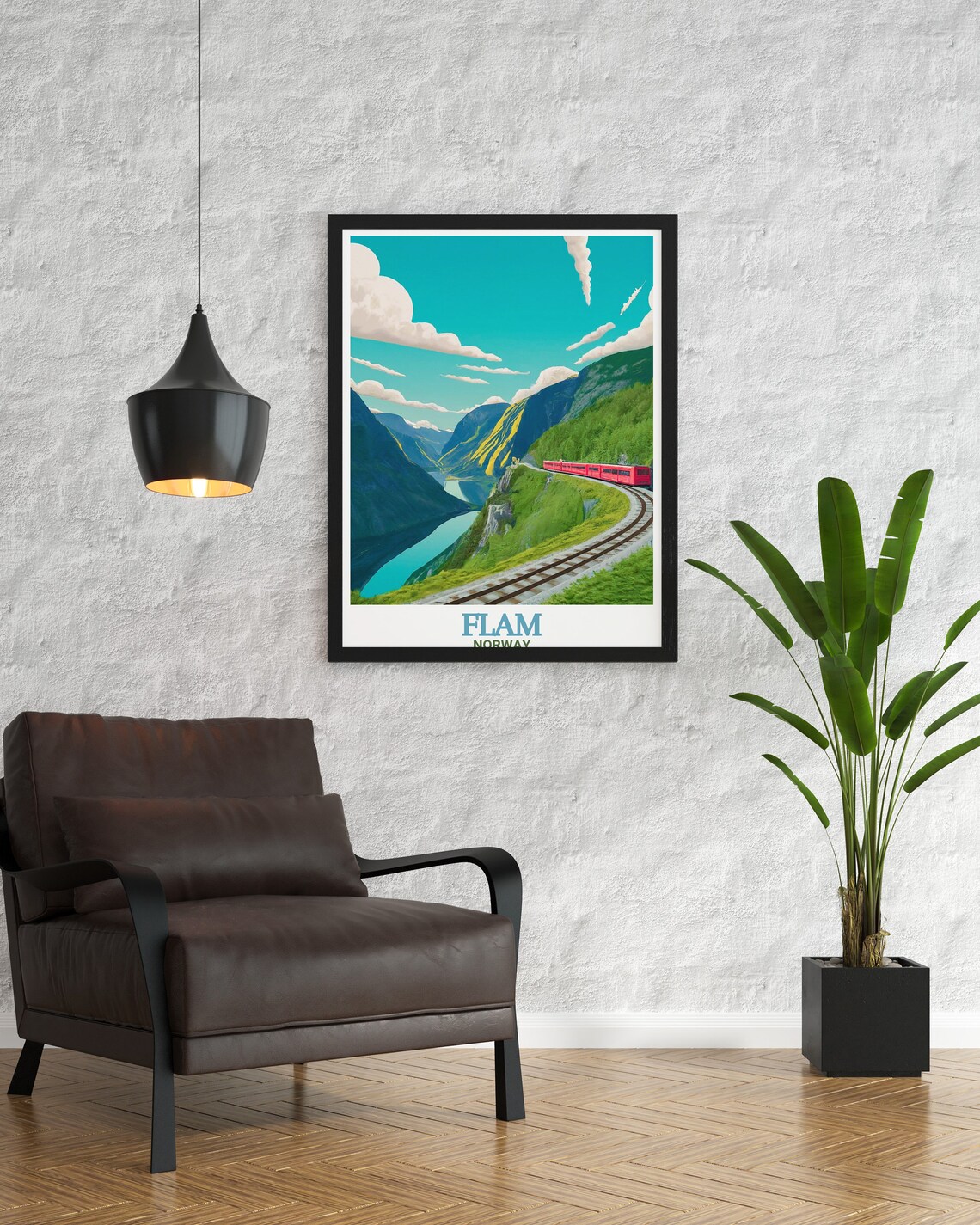 Flam Flamsbana Red Train Mountain Fjord Norway Travel Poster - Image 2