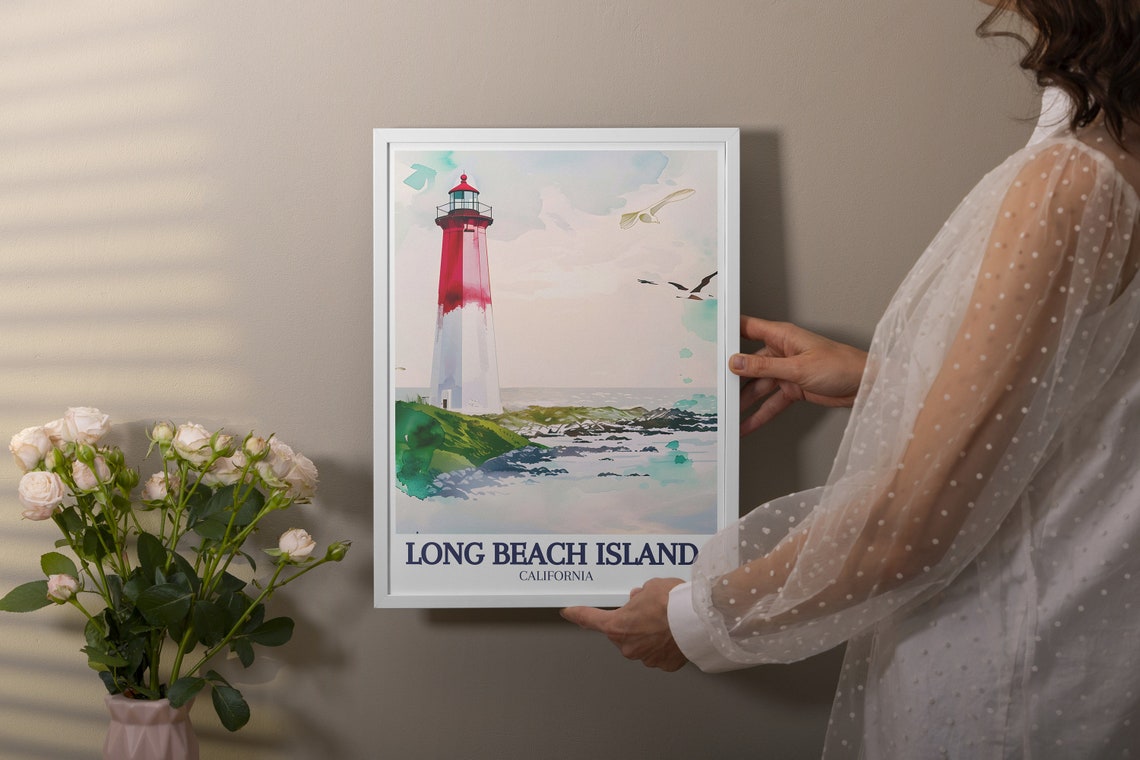 Long Beach Island California Lighthouse Watercolor Coast Poster - Image 3