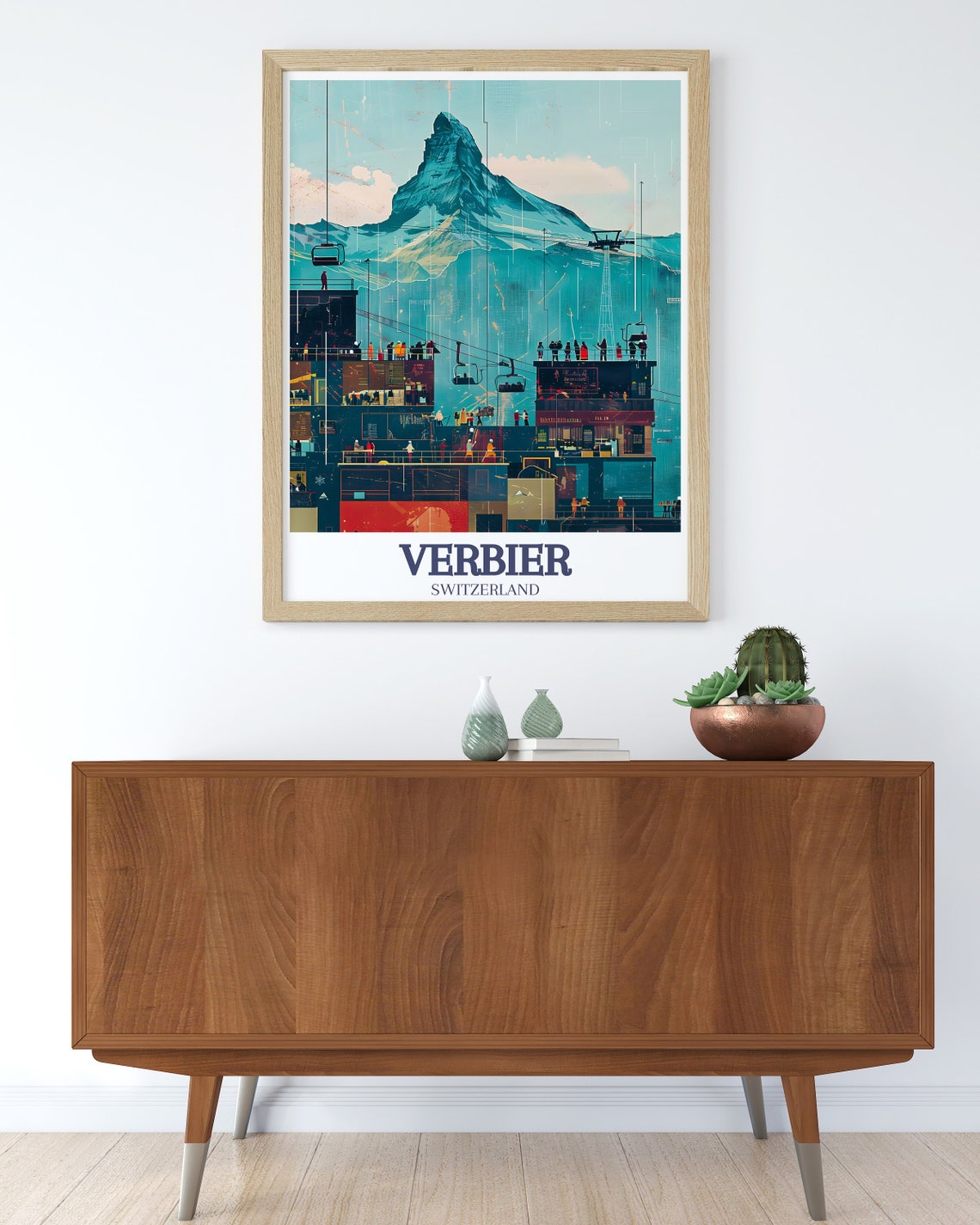 Verbier Switzerland Gondolas Beneath Mountain Peak Travel Poster - Image 3