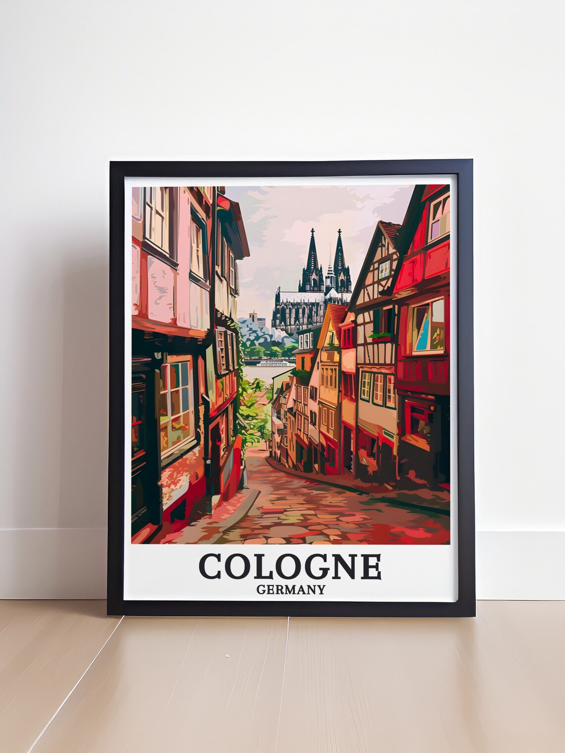 Cologne Germany Old Town Cobblestone Street Cathedral Art Poster - Image 4
