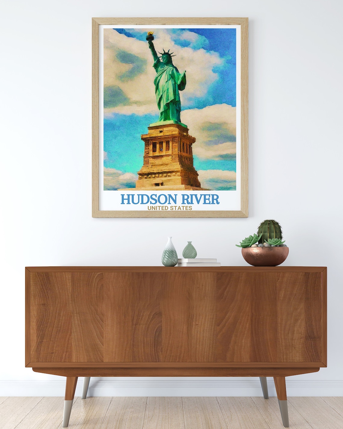 Statue of Liberty Watercolor Over the Hudson River Travel Poster - Image 3