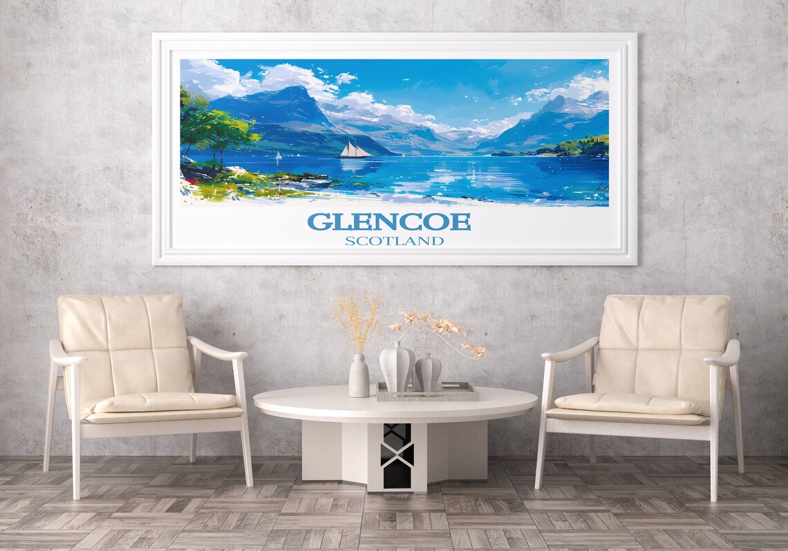 Glencoe Scotland Mountain Lake Sailboats Summer Travel Poster - Image 2