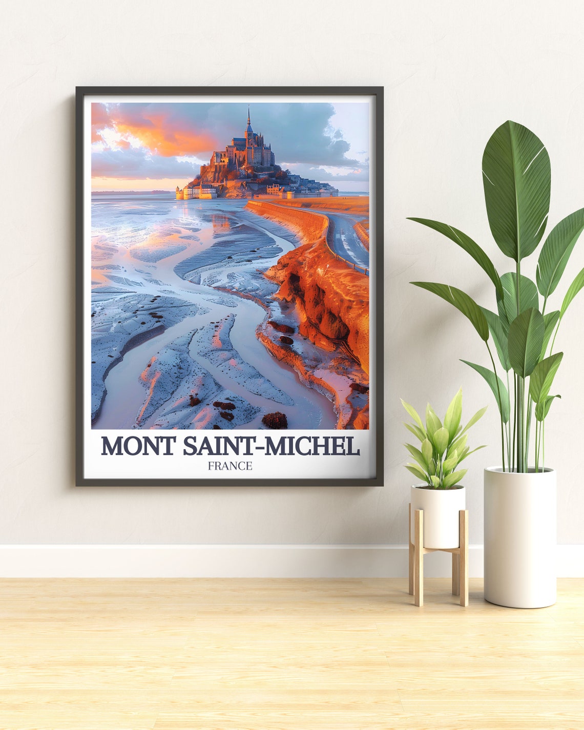 Mont Saint Michel France Golden Sunset Abbey Tidal Flats View Poster - Image 2