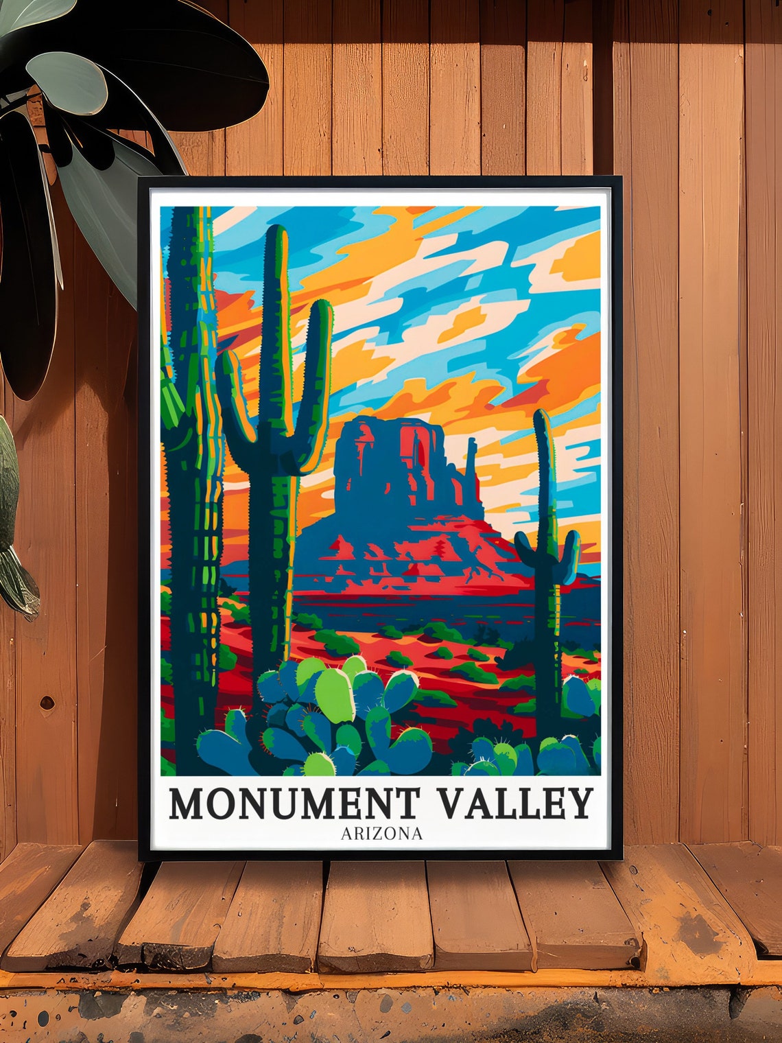 Monument Valley Saguaro Cactus Sunset Desert Butte Travel Poster - Image 3
