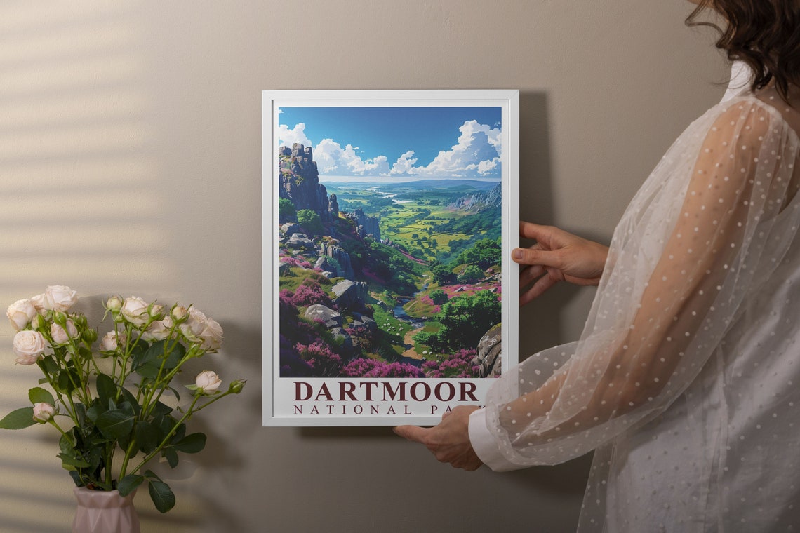 Dartmoor National Park Heather Moorland Valley Travel Poster - Image 2