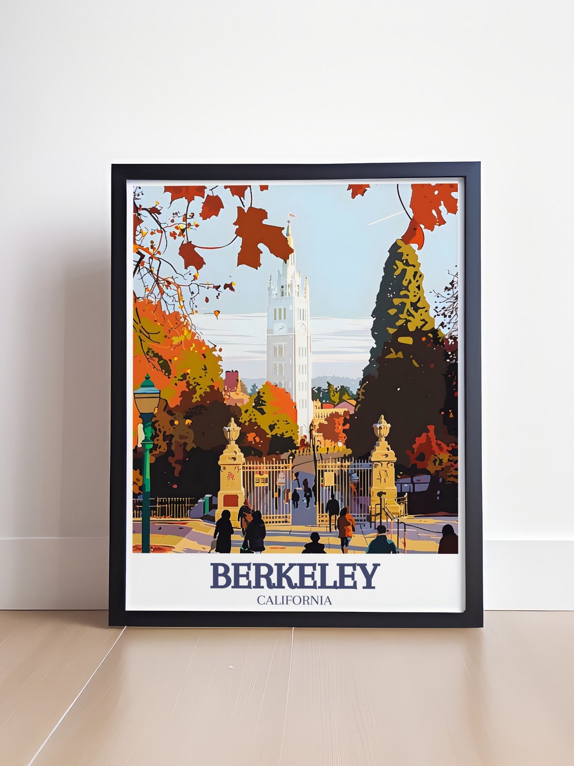 Berkeley Campanile Autumn Leaves at Sather Gate College Travel Poster - Image 4