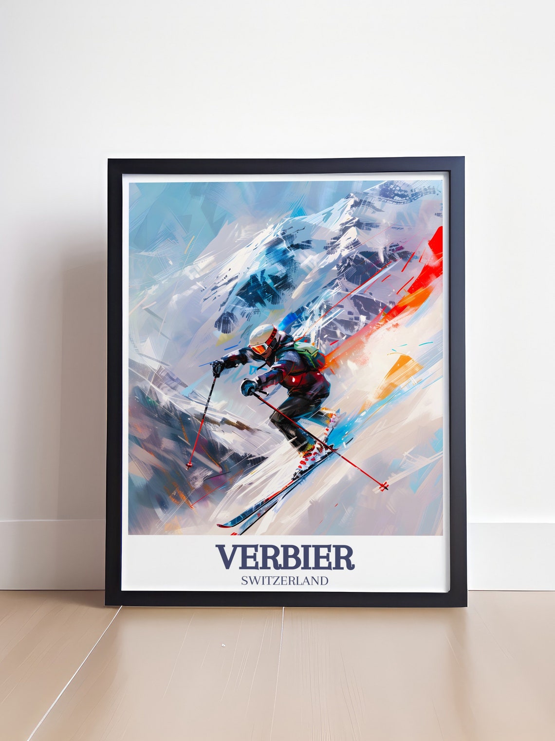 Verbier Switzerland Alpine Skier Speeding Downhill Travel Poster - Image 4