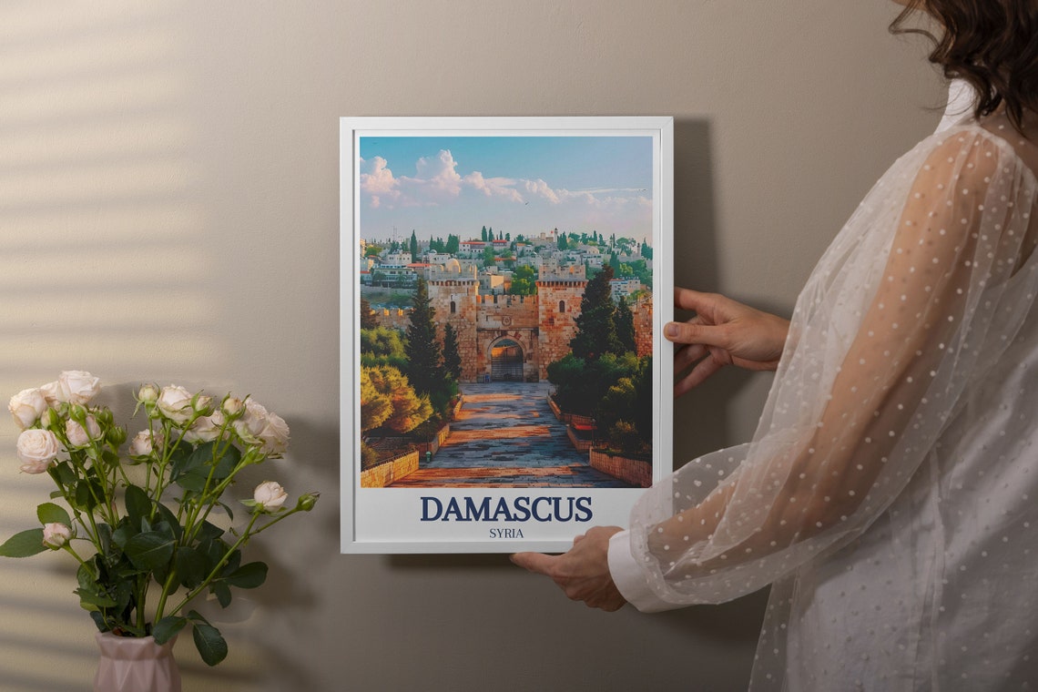 Damascus Syria Historic Stone Gate Poster with Cypress Trees - Image 3