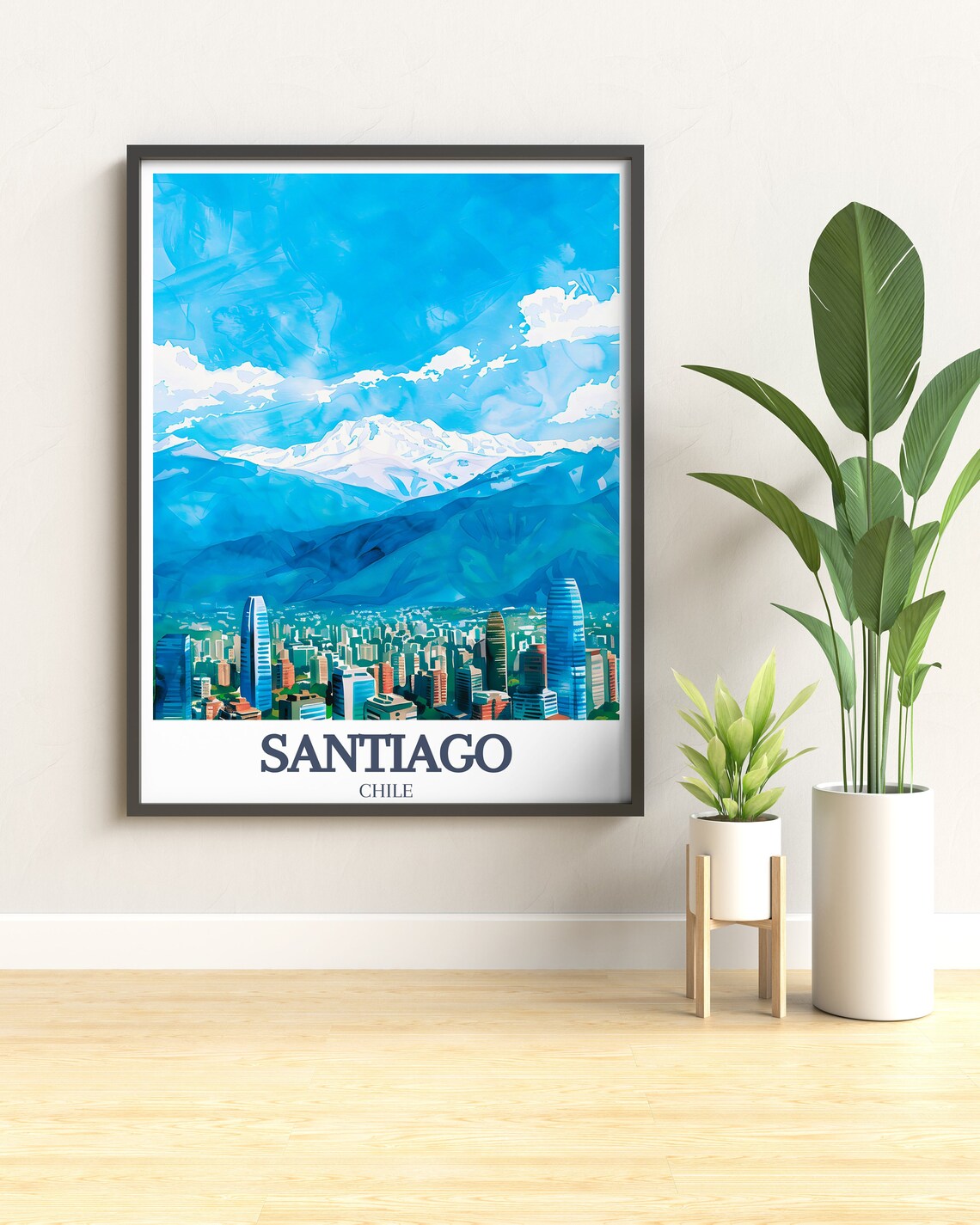 Santiago Chile City Skyline Snowy Andes Mountain Peaks Travel Poster - Image 3