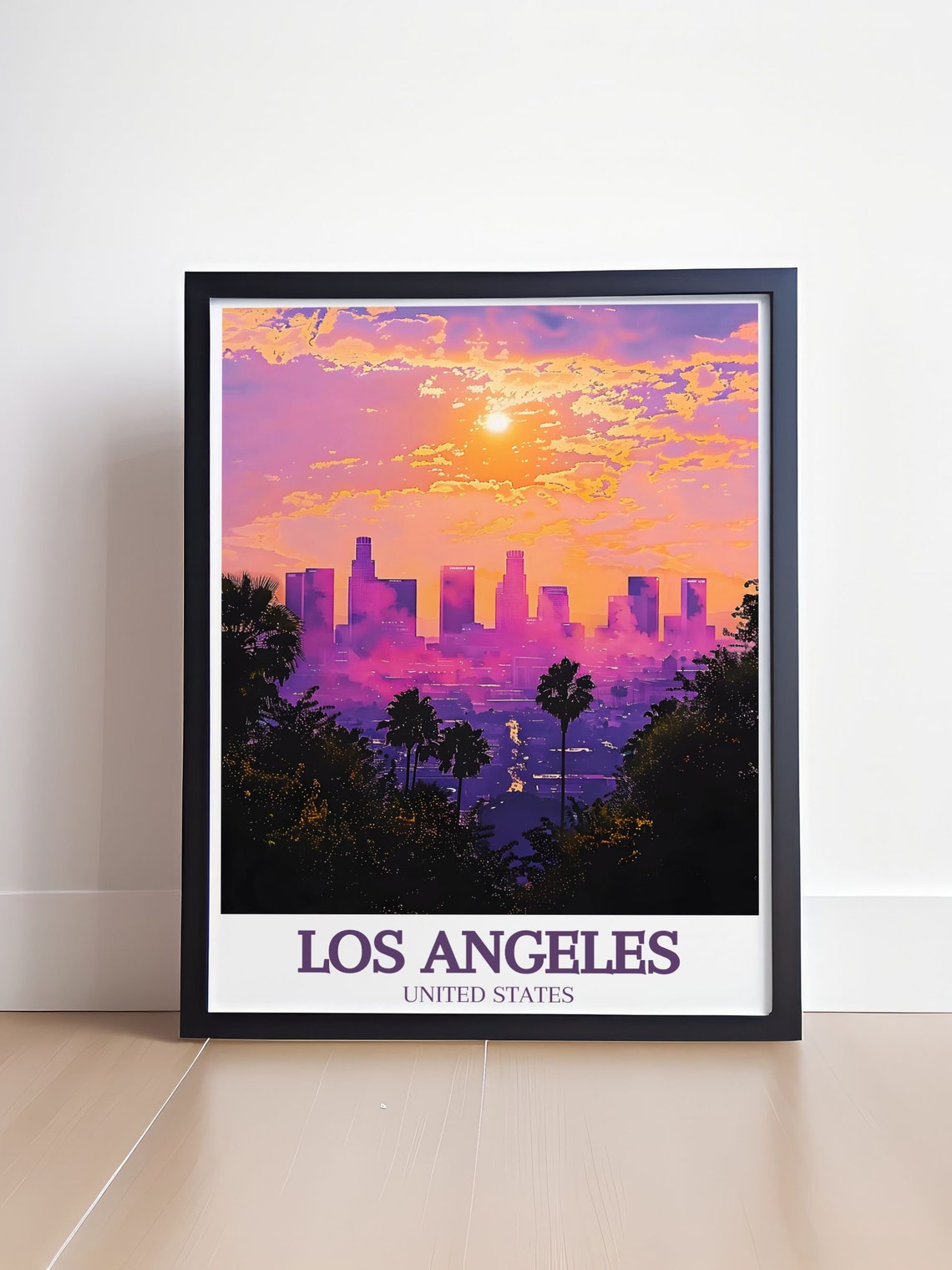 Los Angeles Downtown Skyline In A Dreamy Purple Sunset Glow Poster - Image 4