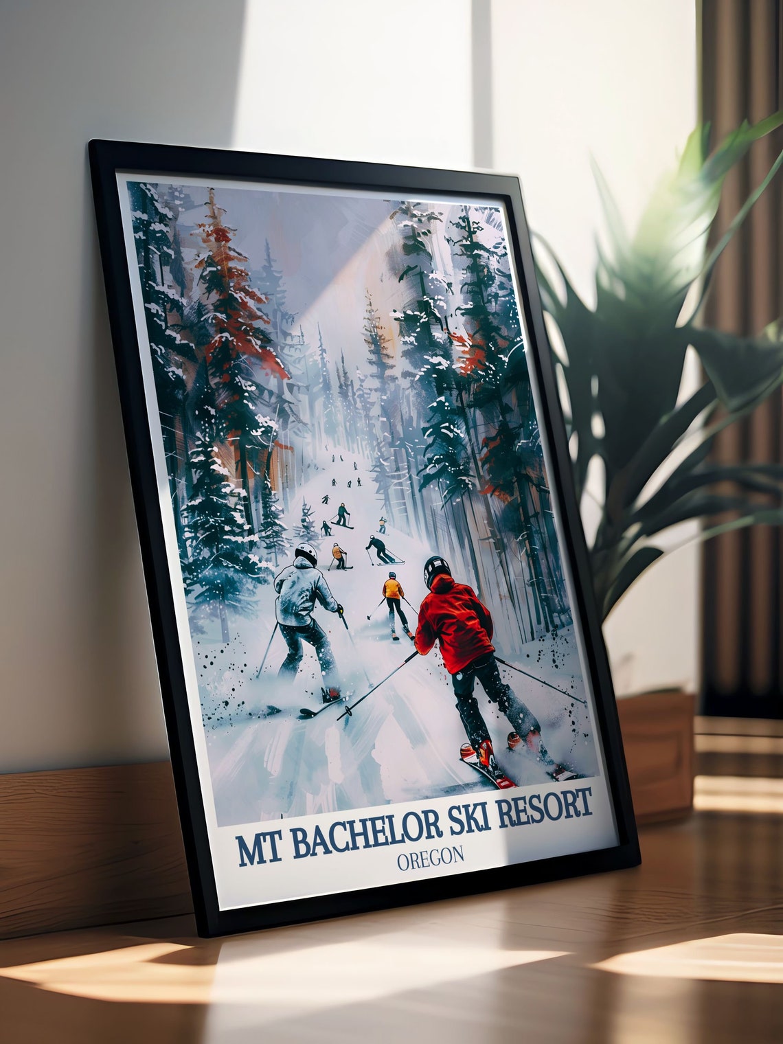 Mt Bachelor Ski Resort Poster with Skiers Racing Down the Slope - Image 3