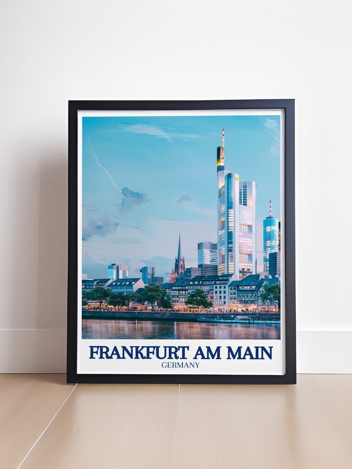 Frankfurt Am Main Commerzbank Tower Riverfront Skyline Travel Poster - Image 4