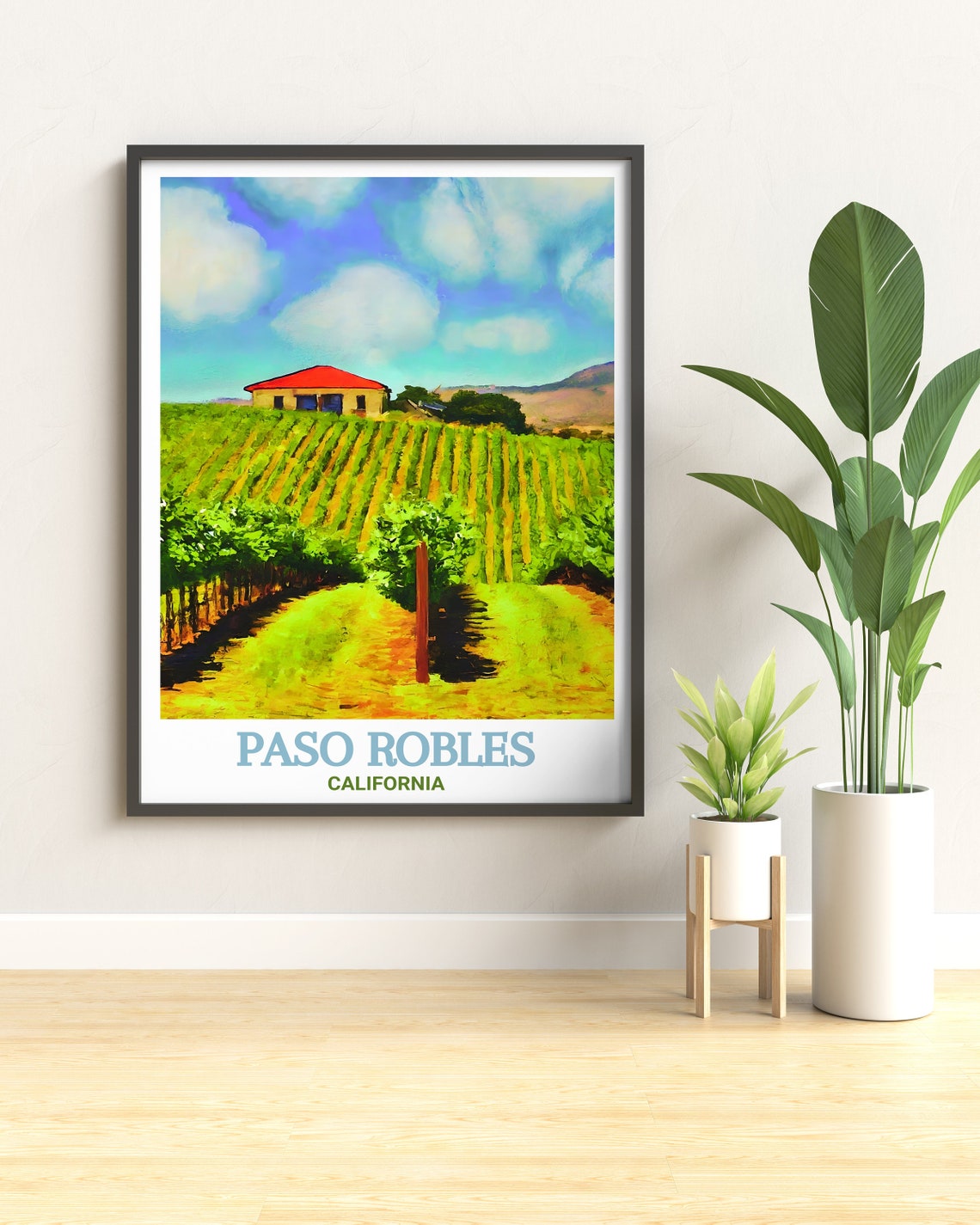 Paso Robles California Vineyard Hills and Red Barn Farm Art Poster - Image 2