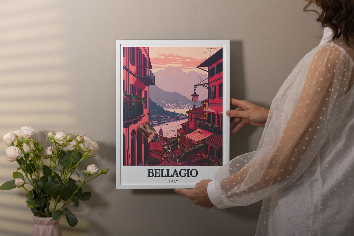 Bellagio Lake Como Rose Village Lane Dusk Twilight Village Poster - Image 4