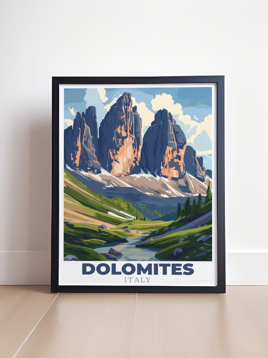 Dolomites Italy Tre Cime Peaks Alpine Meadow Summer Travel Poster - Image 4